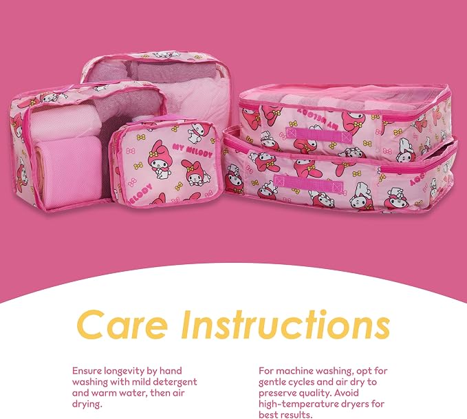 Sanrio's Hello Kitty Packing Cubes - 5 Piece Packing Cube Bags - Travel Essentials - Suitcase Luggage Organizer Set - Hello Kitty and Friends, My Melody, Kerromi, Kerropi, Badtz-Maru (My Melody) - Image 7