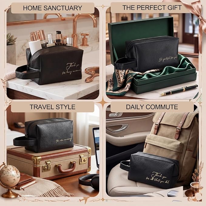 8 Pcs Men Toiletry Travel Bags Bulk Black Leather Toiletry Bags for Men Employee Appreciation Groomsmen Gifts Toiletries Kit for Business Trip Wedding Travel - Image 9