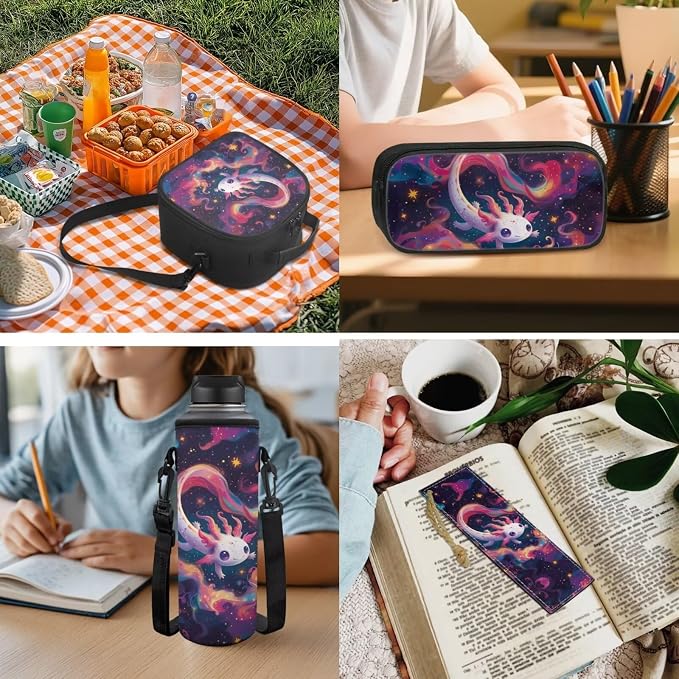 Axolotl Backpack for Boys 5Th Grade Galaxy Kids Backpack and Lunch Box Set 5 Piece Student Back to School Book Bag with Pencil Box Bottle Sleeve Bookmark - Image 5