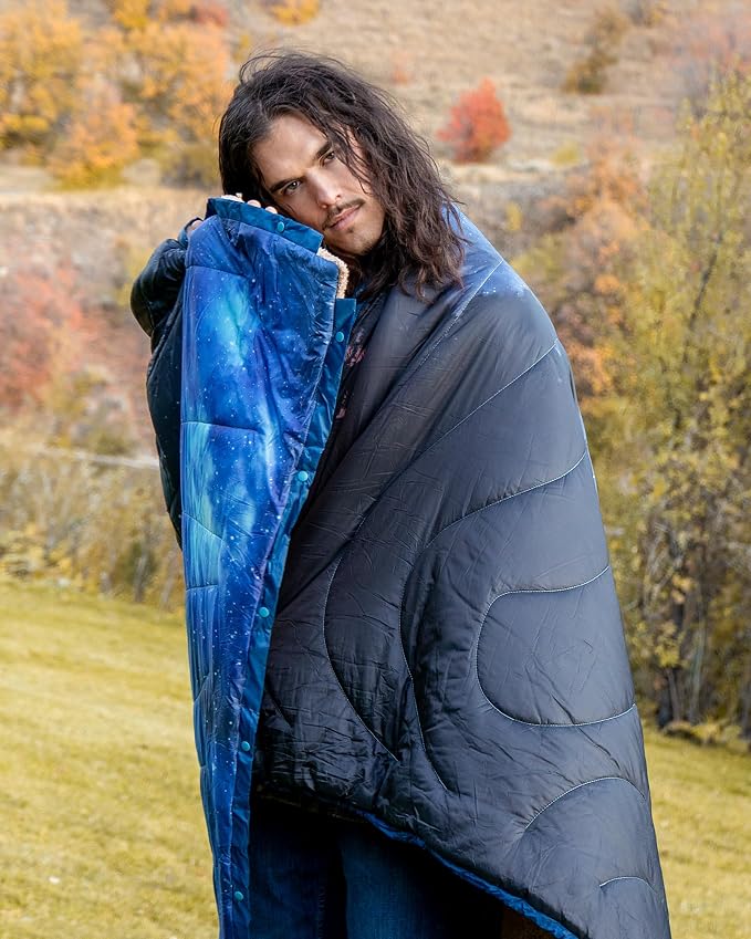 KingCamp Ultralight Camping Blanket, Packable Down Alternative Puffy Printed Wearable Blanket with Snap Buttons & Corner Loops Weatherproof Quilt for Outdoor Travel Stadium (79" x 57", Forest) - Image 8