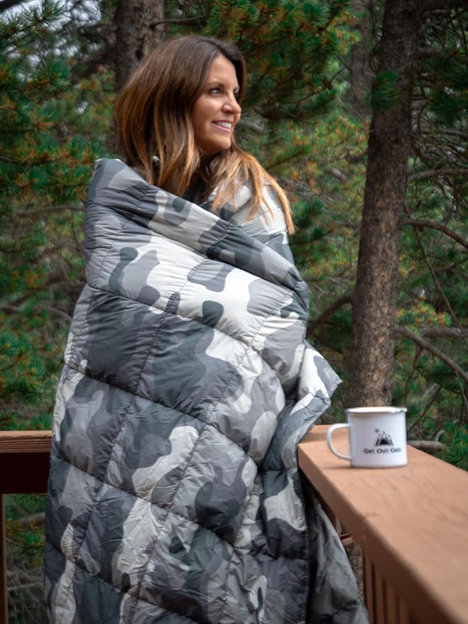 Get Out Gear Down Camping Blanket - Puffy, Packable, Lightweight and Warm | Ideal for Outdoors, Travel, Stadium, Festivals, Beach, Hammock | 650 Fill Power Water-Resistant Backpacking Quilt - Image 7