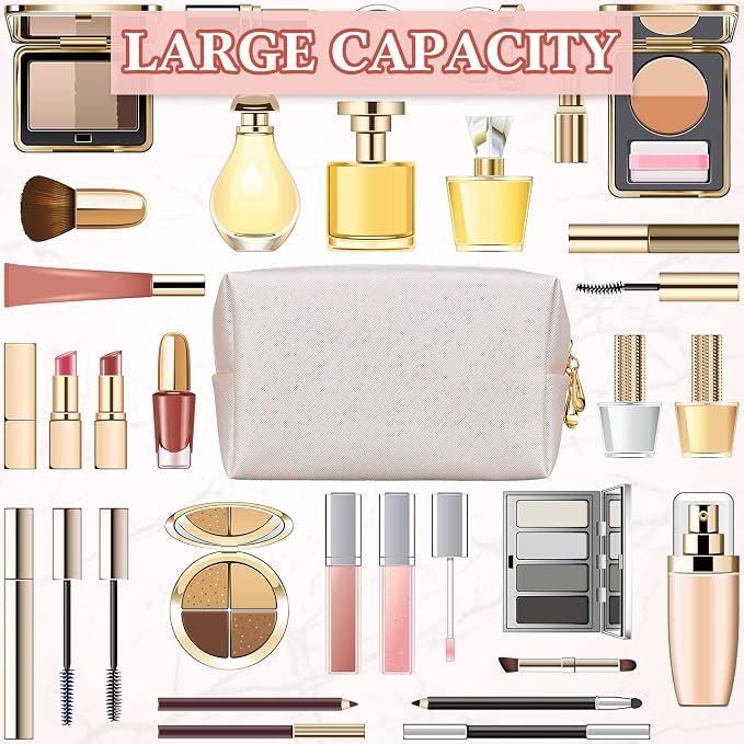 Kigeli Aesthetic Makeup Bags PU Leather Cosmetic Pouches Waterproof Plain Toiletry Bags Makeup Pouches Bulk for Women Party Gift Travel Storage Organizer(Ivory White,7.1 x 2.8 x 4.3 in) - Image 6
