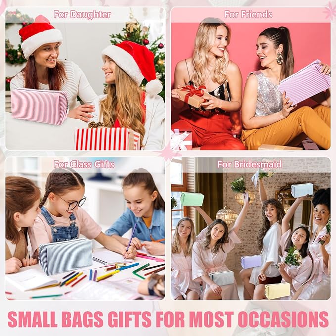 Giesiery 8 Pcs Seersucker Makeup Bags Striped Cosmetic Bags Bulk Organizer for Women Preppy Travel Toiletry Pouch for Wedding Bridesmaid Gifts (Mixed Color, Medium) - Image 7