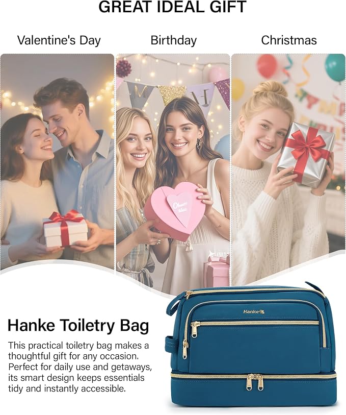 Hanke Travel Toiletry Bag, Lightweight Wide-open Makeup Bag, Dual-Layer Travel Bag for Toiletries Water-Resistant Cosmetic Bags Large Toiletry Bags for Women & Men, Travel Essentials, Navy Blue - Image 10