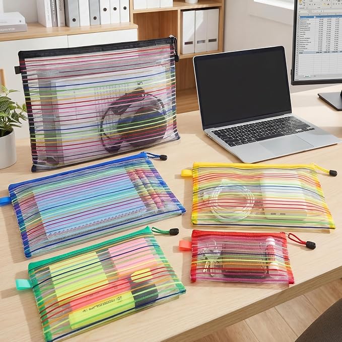 Twistover 100 Pcs Mesh Zipper Pouch Bags for Organizing 5 Sizes, 5 Colors Assorted Sizes Pouch Bulk Cosmetics Purse Toiletry Travel Case Multipurpose Storage Bag for Office School Home Travel Supplies - Image 7