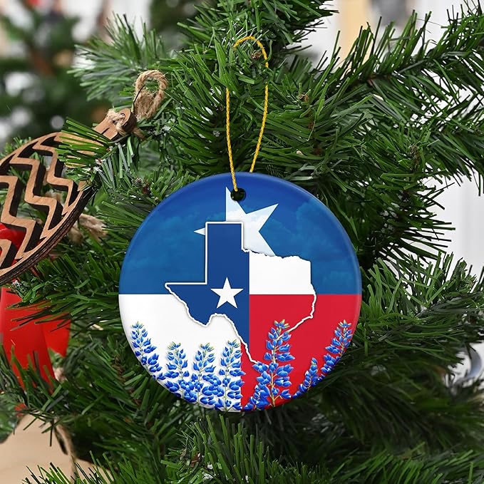 FLAGWIX Christmas Texas Gifts for Women Men - Ceramic Ornaments 2025 for Tree Decorations - Texas Christmas Ornament Gifts for Men Women, State Ornaments for Tree, Birthday Gift for Mom Dad Friends