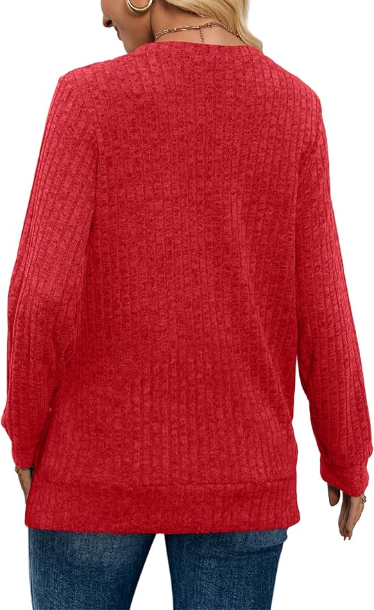 Sampeel V Neck Long Sleeve Shirts for Women Casual Fall Tops Lightweight Tunic Sweaters Fashion Clothes Loose Fit 2025