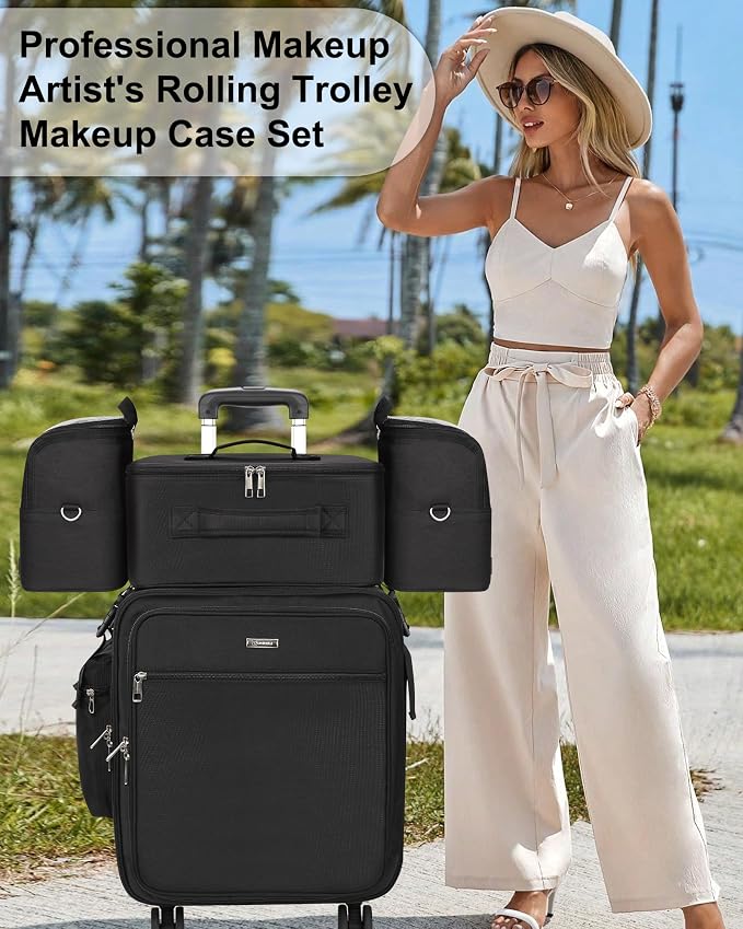 Relavel Rolling Makeup Case Professional Makeup Train Case, Rolling Makeup Kit Bag Makeup Artist Travel Bag with Wheels, 4-in-1 Portable Travel Beauty Trolley Case for Cosmetology Storage(Black) - Image 9