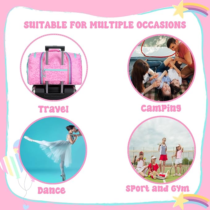 Girls Duffel Bag With Wheels - Travel Overnight Bag for Kids With Toiletry Bag, Rolling Dance Duffle With Shoe Compartment - Image 7