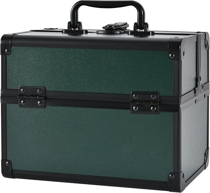 Makeup Train Case, Portable Makeup Case with Mirror, 2-Trays Cosmetic Organizer Case,Nail Polish Organizer, Travel Makeup Box, Profesional for Salon Barber, Green - Image 7