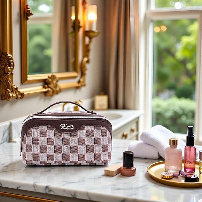 BOYATU Travel Makeup Bag for Women: Large Cosmetic Bag Set of 3 - PU Leather Make up Bag with Compartments - Compact Waterproof Toiletry Bag with Divider & Handle (D-3-Brown) - Image 8