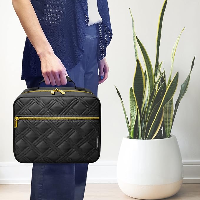 Large Quilted Pill Bottle Organizer & Travel Medicine Bag, Black | Prescription bottle organizer with 10 individual bottle pockets and padded storage for medications, supplements, vitamins - Image 6