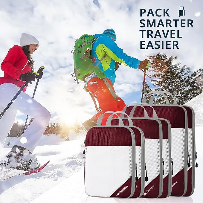 NICOSHOW 6 Set Compression Packing Cubes for Travel - Compressible, Lightweight, and Space-Saving Packing Cubes, Travel Essentials for Women, Wine - Image 7