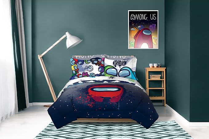 Among Us Queen Comforter Set 5 Piece Kids Video Game Bedding, Multi | Bed in a Bag, Comforter Sheets Pillowcases, Official Product, Soft Microfiber, Machine Washable, Easy Care, Kids Gift - Image 7