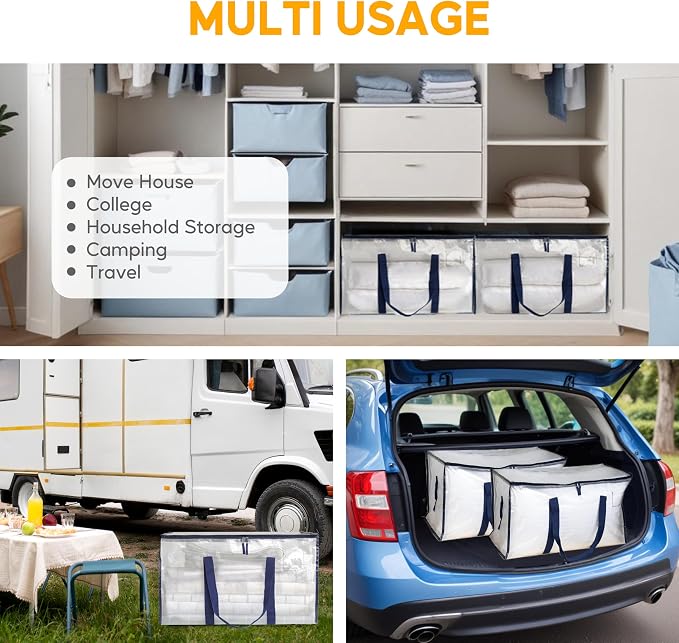 HealSmart 6 Pack Large Moving Bags with Zippers & Handles, Moving Supplies with lids, Heavy Duty Totes for Space Saving, Fold Flat, Moving and Storing, Clear - Image 7
