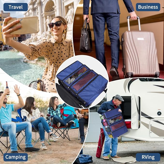 esouler Suitcase Organizer, Travel Luggage Organizer hanging packing cubes for travel,portable hanging travel shelves Collapsible closet organizer for Carry-on (Navy blue, Medium) - Image 7