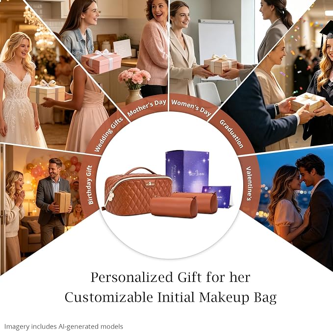 Travel Makeup Bags Cosmetic Organizer: 3Pcs Set Puffy Make up Bag for Women | Brown Premium Quilted ELEGANCE Design | Large Capacity Leather Toiletry Bags | Wide Open Compact Case for Travel Essentials - Image 8
