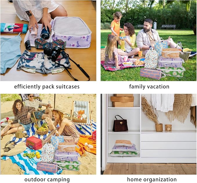 6 Pcs Compression Packing Cubes, Packing Cubes for Travel, Waterproof Luggage Organizer Bags Set, Cute Packaging Cubes for Women Kids Backpack Carry-Ons - Image 7