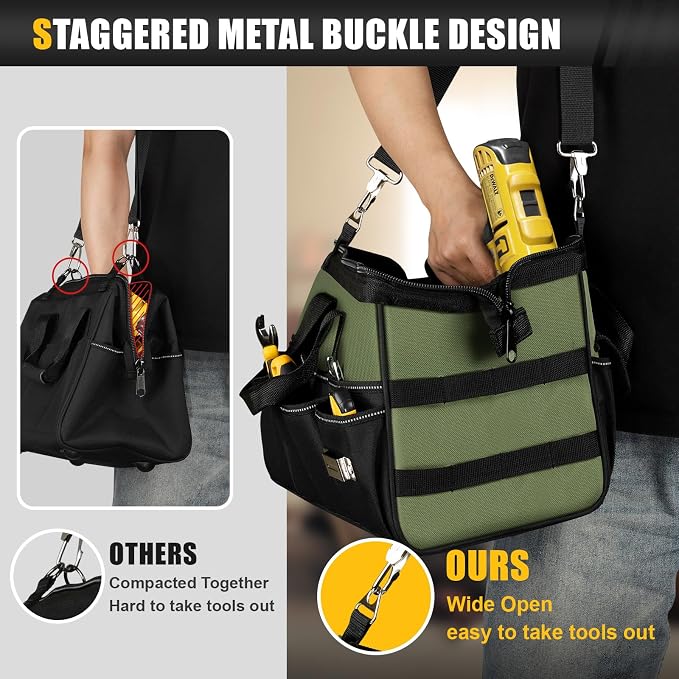 UUP Heavy Duty Tool Bag 15Inch, 16-Pocket Portable Empty Tool Box Organizer | Big Storage Toolbox Organization, Soft Handle Large Zipper Carrying Toolbag, Father Day Gifts for Him Dad Men, Green - Image 6