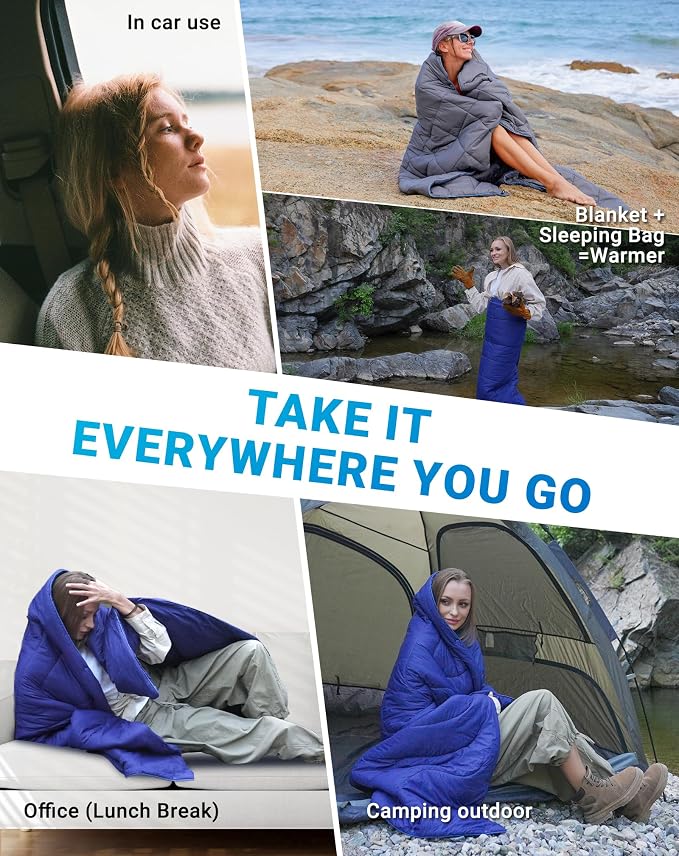 KingCamp Ultralight Camping Blanket, Packable Down Alternative Puffy Wearable Blankets Weatherproof Warm Package Quilt with Snap Buttons for Outdoor Hiking Travel Picnic Stadium (69" x 53", Charcoal) - Image 9