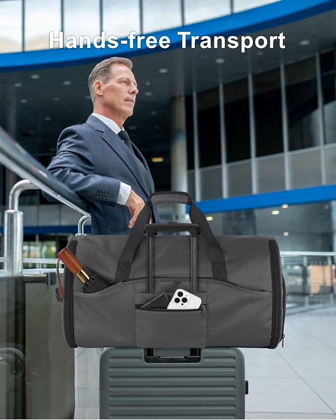 NPBAG Convertible Garment Duffle Bags for Travel - Carry on Garment Bag, Suit Bag for Men & Women, 3 in 1 Foldable Travel Duffle Backpack with Shoulder Strap (Grey) - Image 7
