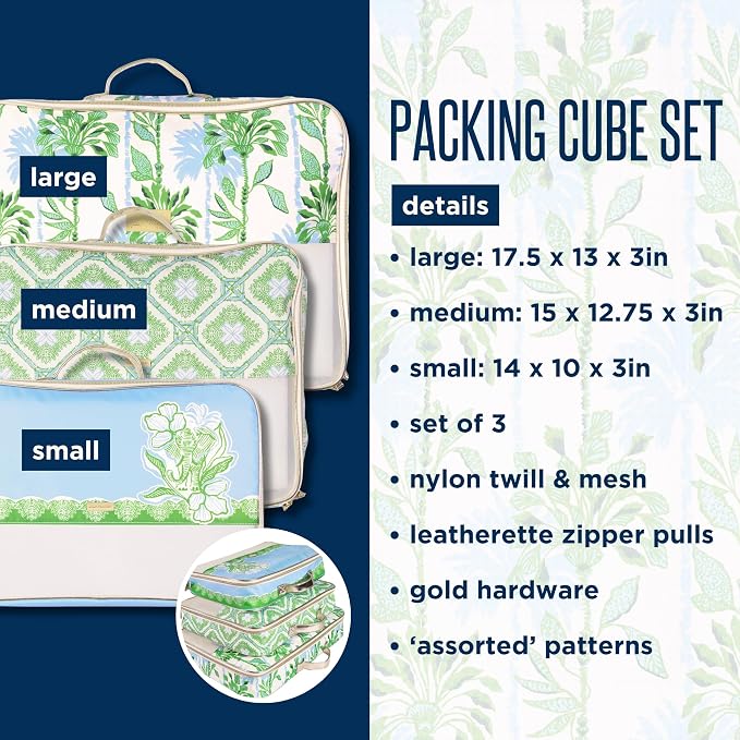 Lilly Pulitzer Packing Cubes Set of 3, Swayin in the Breeze | Resort Ready Polyester & Mesh Suitcase Luggage Organizers in 3 Sizes with Metallic Leatherette Trim & Handles for Travel - Image 7