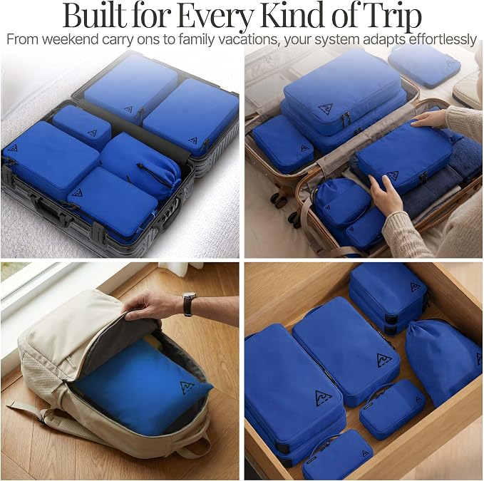Well Traveled 8 pcs Compression Packing Bags Cubes Set with HybridMax Double-Capacity Design - Packing Cubes for Travel Compression to Maximize Limited Luggage Space, Blue - Image 8