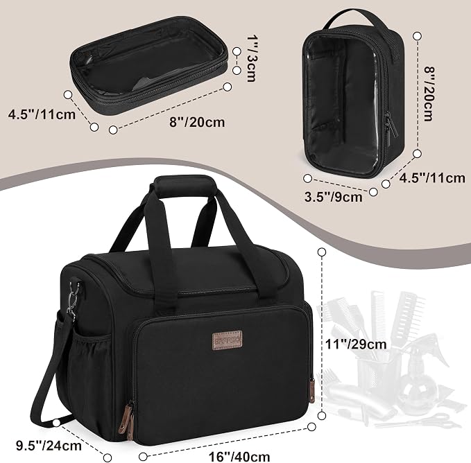 BAFASO Large Insulated Hairdresser Bag with 2 Removable Pouches, Black | with a Semi Detachable Divider, Hairstylist Traveling Bag Holds Various Hair Cutting Tools. - Image 7