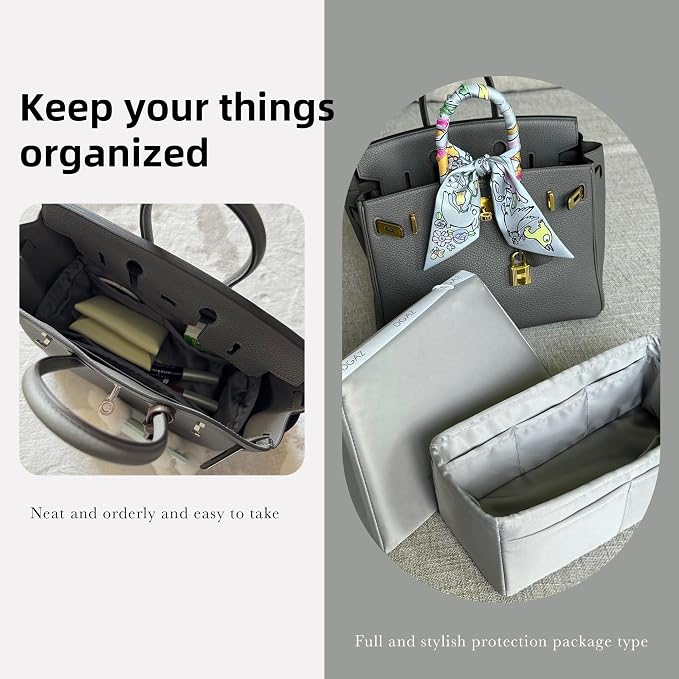 DGAZ Silk Purse Organizer Insert for Birkin Bag(Pearl gray,BK50) | Soft and Lightweight,Perfect Fit,Multi-pocket Storage,Bag Protector,Luxury Bag Care,Handmade,for Smooth Bag Organizer - Image 8