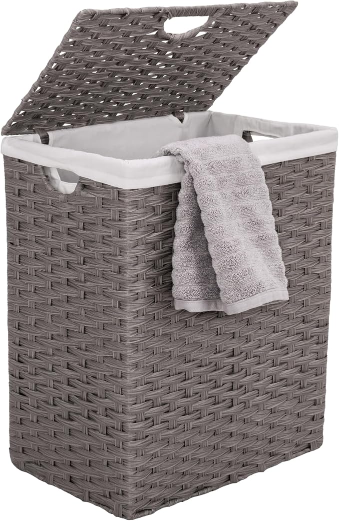 Seville Classics Premium Handwoven Portable Laundry Bin Basket with Carrying Handles, Household Storage for Clothes, Linens, Sheets, Gray, Rectangular Hamper - Image 8