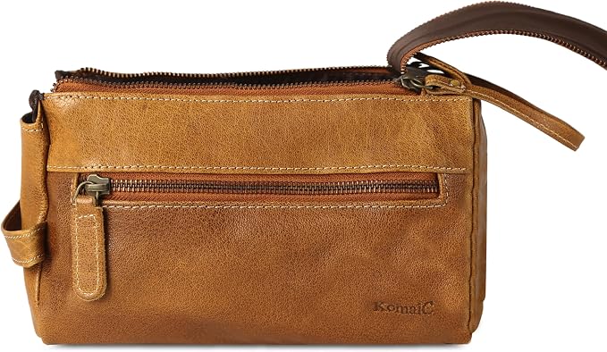 KomalC Premium Buffalo Leather Toiletry Bag for Men & Women With Water resistant Lining, Grooming Travel Pouch, Unisex Wash Bag for Toiletries, Gifts for Men and Women - Image 9