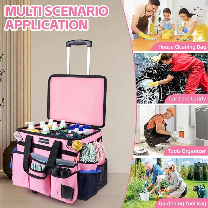Extra Large Rolling Cleaning Caddy Bag with Wheels, Cleaning Baskets Bags with Detachable Trolley For Housekeepers , Water Resistant Cleaner Supplies Organizer with Wheels for Kitchen, Car - Image 7