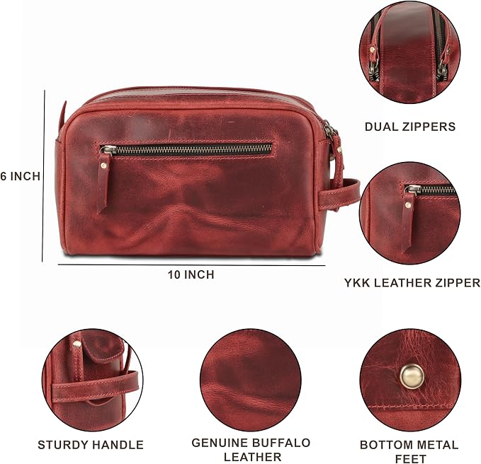 KomalC Leather Toiletry Bag for Men & Women – Handcrafted Travel Grooming Kit with Water-Resistant Lining and Secure Zipper Closure - Image 9