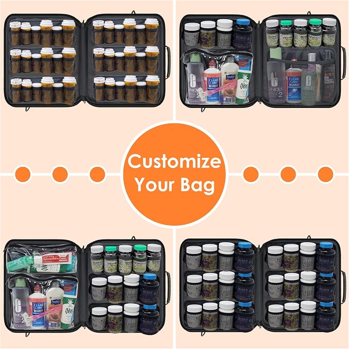 Extra Large Pill Bottle Organizer, Travel Medicine Bag with Lock | Modular prescription bottle organizer with large-capacity storage for vitamins, supplements, med supplies and small devices - Image 9