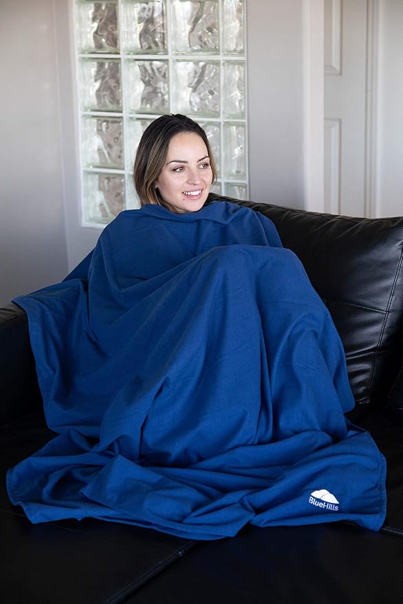 BlueHills Premium Soft Lightweight Travel Blanket Airplane Warm - Navy Blue | Portable & Packable, Soft Zipper Case, Luggage Belt & Backpack Clip Included, Easily Foldable, Large Compact 70 X 56 Inches - Image 9