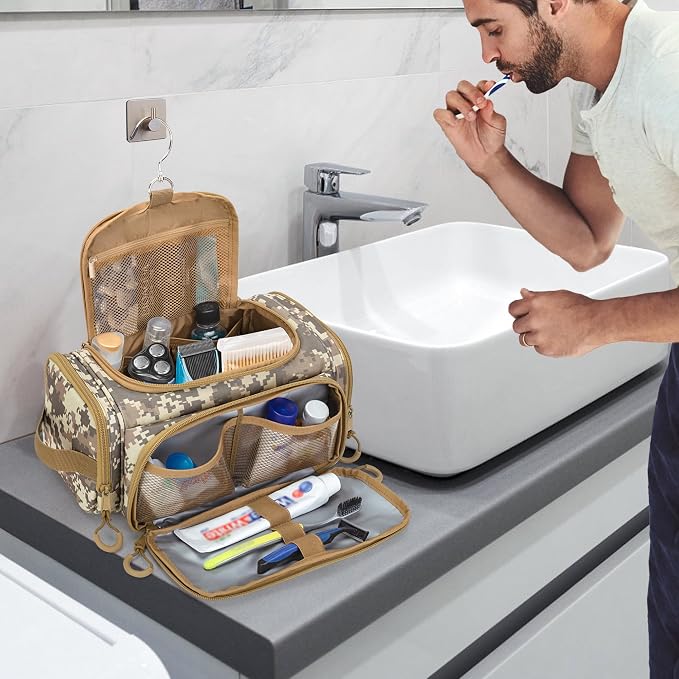 Tactical Toiletry Bag for Men, Hanging Hygiene Bag, Travel Dopp Kit | Travel Toiletry Bag with Hook, Dry & Wet Pockets, Mens Toiletry Organizer Bathroom Bag for Shaving, Shower Essentials - Image 8