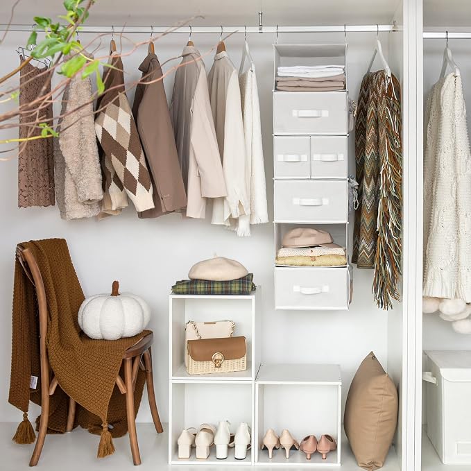 GRANNY SAYS Hanging Closet Organizer and Storage, 6 Shelf Clothes Organization with Drawers, 6 Side Pockets Closet Hanging Shelves for Bras, Socks, Underwear, Nursery Room, Wardrobe, White, 1-Pack - Image 9