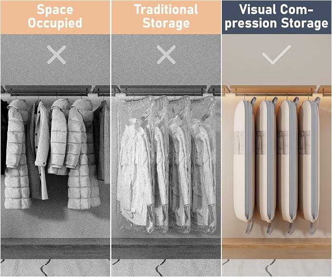 DIMJ 4 Pack 43" Compression Garment Bags for Hanging Clothes With Carry Handles and Window, Space Saving Washable Suit Bag for Dress, Clothes, Coats, Down Jacket, Closet Storage, Moving, Travel - Image 8