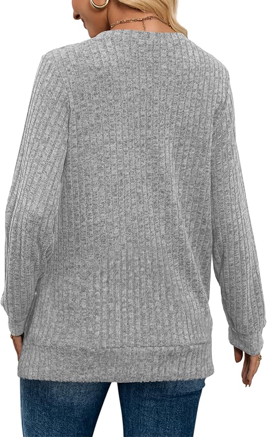 Sampeel V Neck Long Sleeve Shirts for Women Casual Fall Tops Lightweight Tunic Sweaters Fashion Clothes Loose Fit 2025