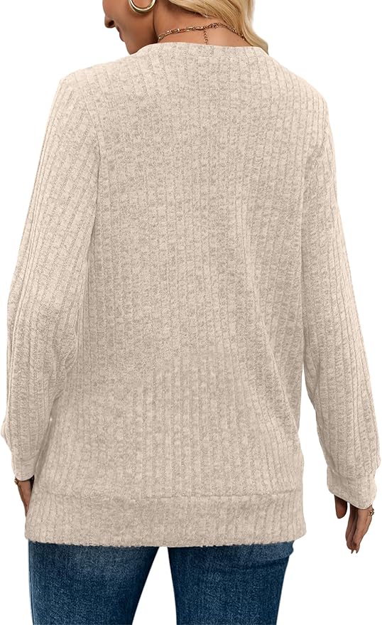 Sampeel V Neck Long Sleeve Shirts for Women Casual Fall Tops Lightweight Tunic Sweaters Fashion Clothes Loose Fit 2025