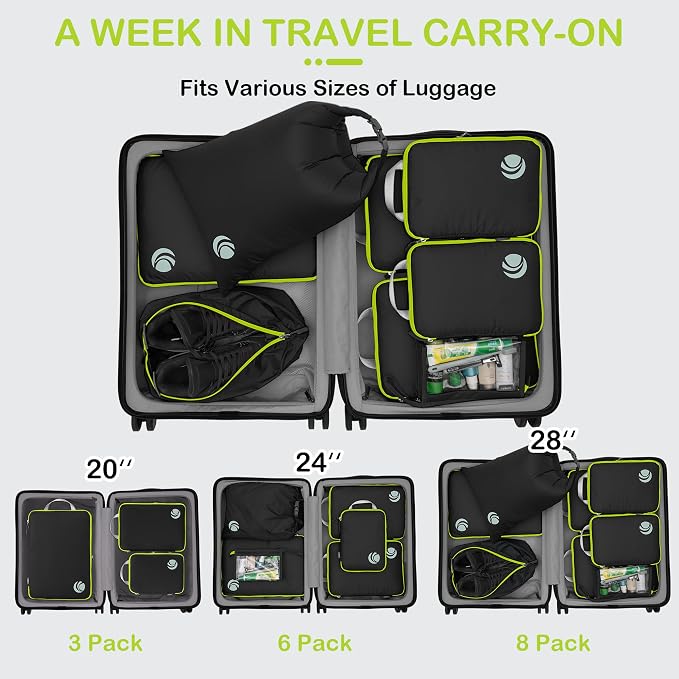 Cipway Compression Packing Cubes, Lightweight Travel Luggage Organizers with Shoe, Toiletry & Laundry Bags, Travel Essentials for Carry-on Suitcase (8 Piece, Black) - Image 7
