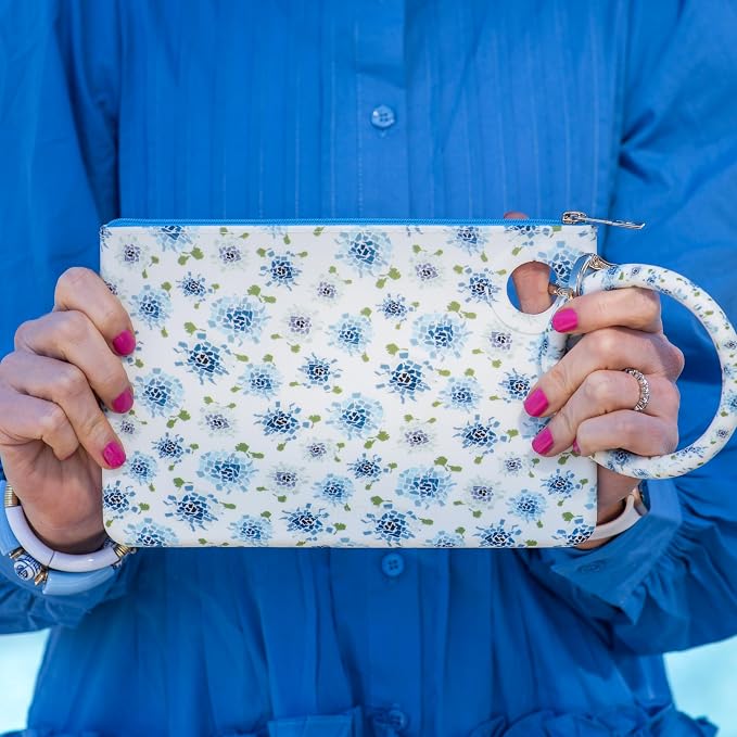 Oventure Large Silicone Pouch - Fifty States Blue Floral Print | Waterproof Zipper Bag & Holiday Gift for Women, Makeup & Travel - Image 3