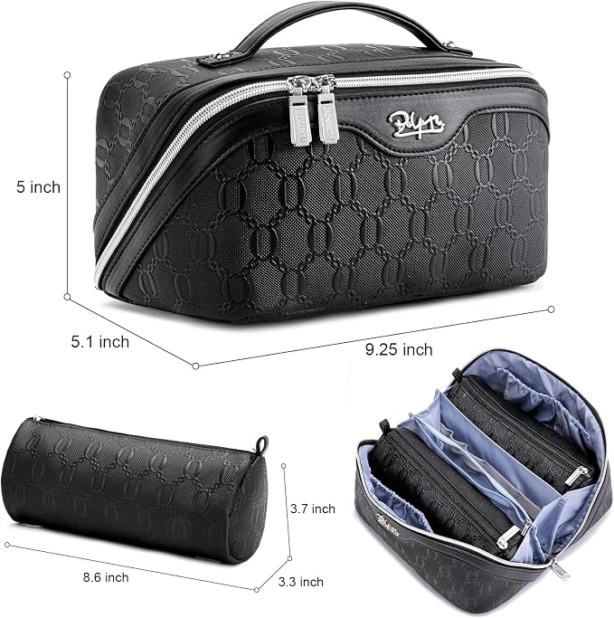 BOYATU Travel Makeup Bag for Women: Cosmetic Organizer Bag with Compartments - Leather Make up Bags Set of 3 (G-4-Black) - Image 8