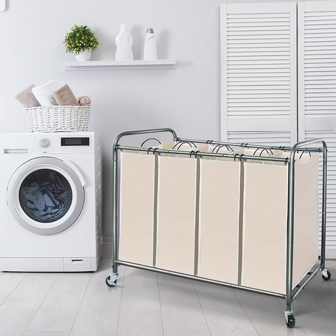STORAGE MANIAC Laundry Sorter 4 Section, 47.5 Gal (180 L) Laundry Hamper with Wheels, Clothes Divider Basket Sorter, Separator Hamper Cart with Removable Bags, Beige - Image 7