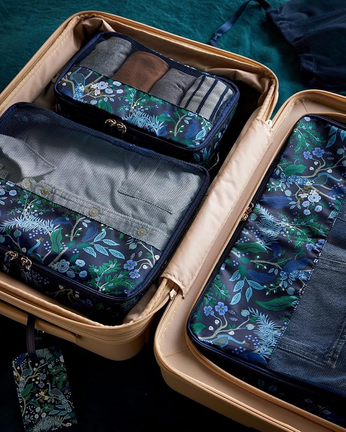 RIFLE PAPER CO. Soft Sided Packing Cubes Set of 3 (Includes 3 Different Sizes and a Laundry Bag, Travel Must Have Accessory, Stylized Pattern), Peacock - Image 9