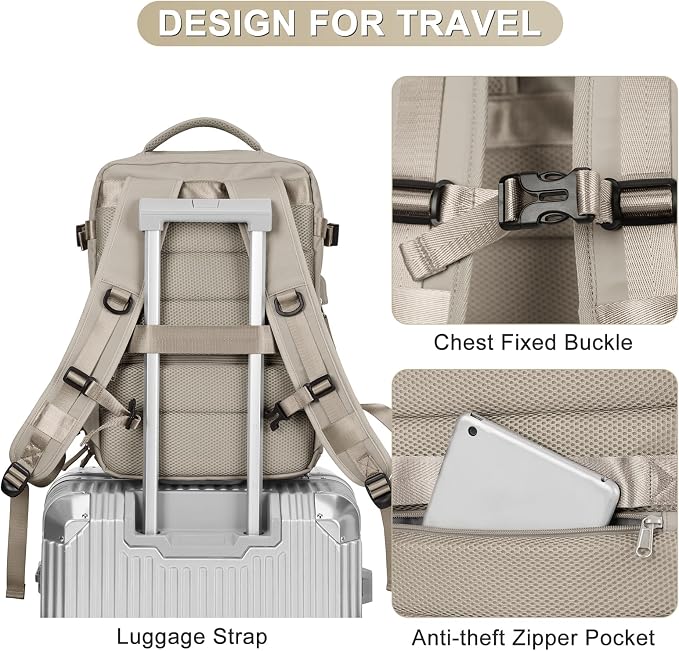 coofay Laptop Travel Backpack For Women Men Airline Approved Carry On Bags For Airplanes Underseat Luggage Backpack For Traveling On Airplane Personal Item Travel Bag For Airlines Light Brown - Image 8