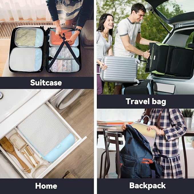 Voova 6 Set Compression Packing Cubes, Travel Accessories Expandable Packing Organizer Bags Set for Carry on Suitcase, Durable Luggage Packing Cubes for Travel Essentials, Blue - Image 7