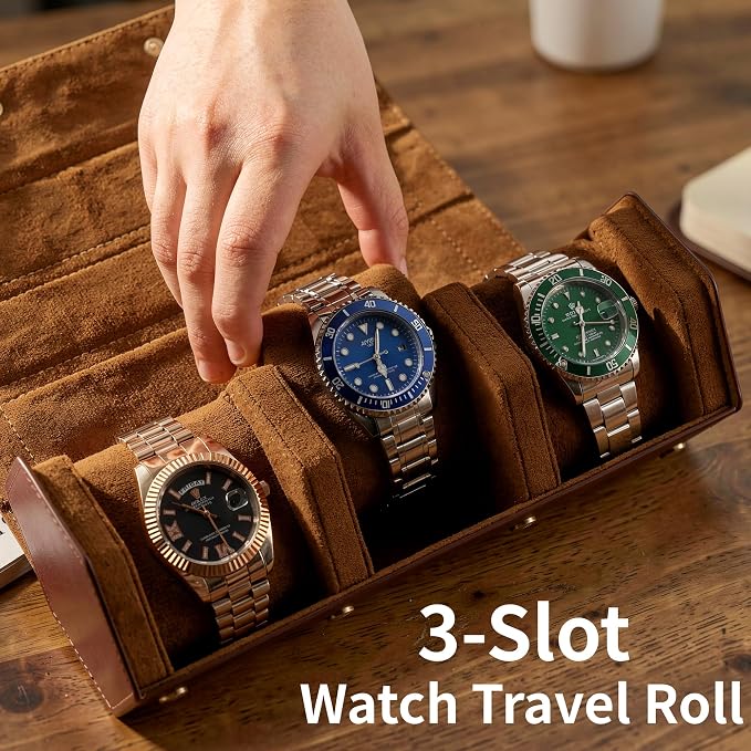 Luxury Hexagonal Leather Watch Roll for 3 Watches, Men's Gift | Multiple Watch Capacity,Premium Hexagon Leather,Velvet M-Shaped Cushions,Secure Snap Closure,Storage Organizer - Image 6