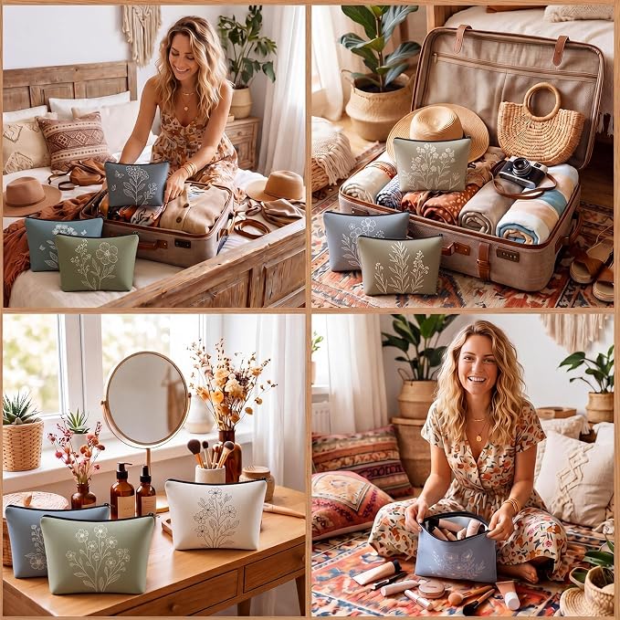 Sweetude 30 Pcs Vintage Flowers Makeup Bag Bulk Boho Gifts Portable Travel Cosmetic Bags with Zipper Retro Floral Waterproof Roomy Travel Toiletry Organizer Storage Beauty Pouch for Women Gifts - Image 6