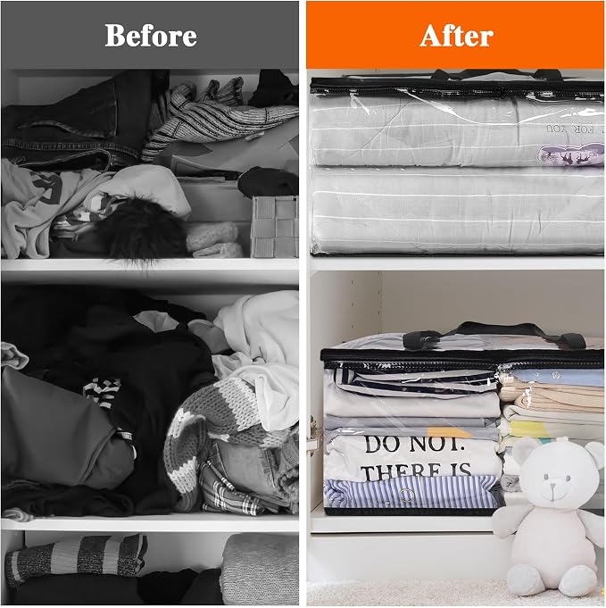 Vieshful 7 Pack Clear Comforter Storage Bag, 60L Clothes Storage Bag with Zipper Closet Organizer, Plastic Storage Containers Moving bags for Comforter, Blanket, Bedding, Duvet, Toys - Image 6